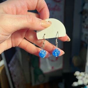 Blue Dice Drop Earrings with Silver Hooks - Women Jewelry